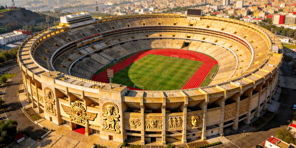 墨西哥城阿兹特克体育场全景，历史悠久，看台宏伟